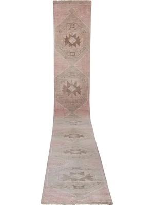 Etnik Bulvar Uşak Yün Pembe El Dokuma Yolluk 87 x 846 cm