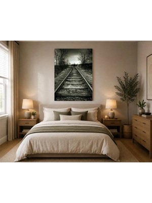 Rose Light Demiryolu Manzaralı Duvar Dekoru Ahşap Mdf Baskı Salon, Yatak Odası, Çocuk Odası, Ofis Duvar Tablosu Mdf Tablo