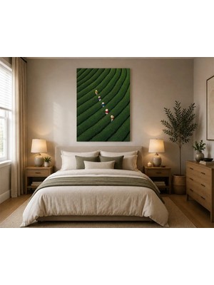 Rose Light Çay Tarlaları ve Çay Işçileri Duvar Dekoru Ahşap Mdf Baskı Salon, Yatak Odası, Çocuk Odası, Ofis Duvar Tablosu Mdf Tablo