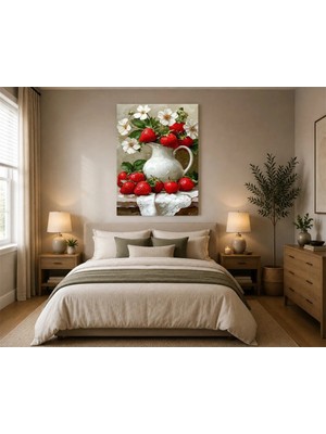 Rose Light Ahşap Duvar Çilek ve Çiçek Motifi Yatak Odası Dekoru Ahşap Mdf Baskı Salon, Çocuk Odası, Ofis Duvar Tablosu Mdf Tablo