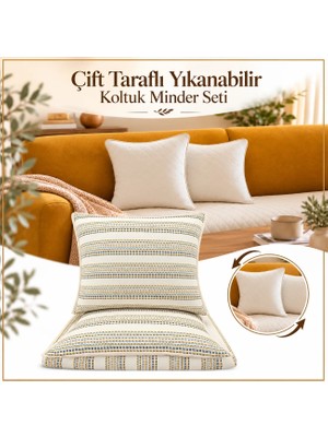 Ödel Buldan Çift Taraflı Jakarlı Yıkanabilir Koltuk Pedi & Minderi & Şiltesi-Kırlent Hediyeli
