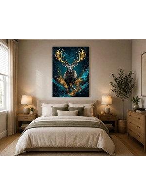 Rose Light Boynuzlu Geyik Figürlü Duvar Dekoru Ahşap Mdf Baskı Salon, Yatak Odası, Çocuk Odası, Ofis Duvar Tablosu Mdf Tablo