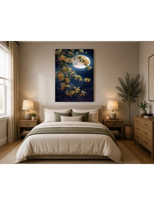 Rose Light Çiçek ve Ay Detaylı Duvar Tablosu Yatak Odası Dekoru Ahşap Mdf Baskı Salon, Çocuk Odası, Ofis Duvar Tablosu Mdf Tablo