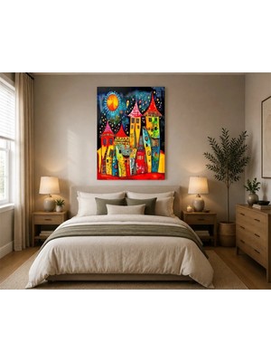 Rose Light Fantastik Evler Soyut Sanat Duvar Tablosu Duvar Dekoru Ahşap Mdf Baskı Salon, Yatak Odası, Çocuk Odası, Ofis Duvar Tablosu Mdf Tablo