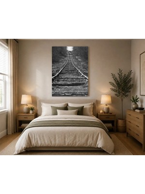 Rose Light Demiryolu Rayları ve Tren Motifiyle Duvar Dekoru Ahşap Mdf Baskı Salon, Yatak Odası, Çocuk Odası, Ofis Duvar Tablosu Mdf Tablo