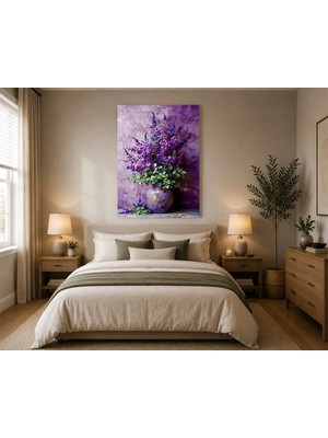 Rose Light Lavanta ve Eukaliptus Dalları Motifiyla Yağlı Yatak Odası Dekoru Ahşap Mdf Baskı Salon, Çocuk Odası, Ofis Duvar Tablosu Mdf T