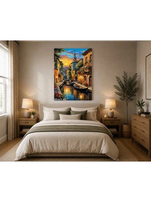 Rose Light Kanalda Tekneler ve Gökyüzü Motifi Duvar Dekoru Ahşap Mdf Baskı Salon, Yatak Odası, Çocuk Odası, Ofis Duvar Tablosu Mdf Tablo