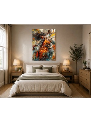 Rose Light Modern Sanat Kadın Görseli Çello Çalan Görseli Duvar Dekoru Ahşap Mdf Baskı Salon, Yatak Odası, Çocuk Odası, Ofis Duvar Tablosu Mdf Tablo