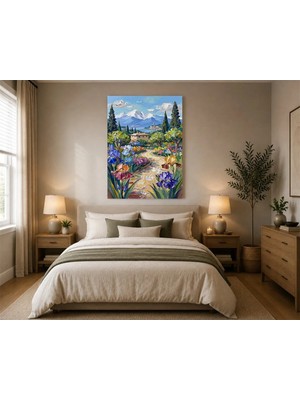 Rose Light Iridyum Çiçekleri ve Dağ Manzarası ile Duvar Dekoru Ahşap Mdf Baskı Salon, Yatak Odası, Çocuk Odası, Ofis Duvar Tablosu Mdf Tablo