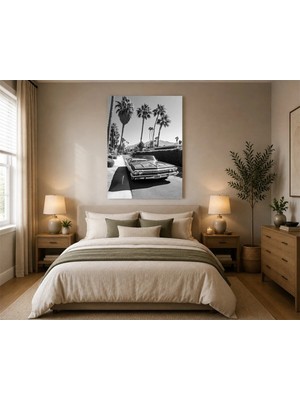 Rose Light 1960’LAR Amerikan Otomobili Palm Ağaçları ile Duvar Salon Dekoru Ahşap Mdf Baskı Salon, Yatak Odası, Çocuk Odası, Ofis Duvar Tablosu Mdf T