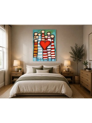Rose Light Aile Portresi Kalp Detaylı Duvar Dekoru Ahşap Mdf Baskı Salon, Yatak Odası, Çocuk Odası, Ofis Duvar Tablosu Mdf Tablo