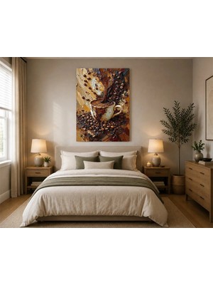 Rose Light Kahve Fincanı ve Çekirdekleri Motifiyle Yağlı Boya Mutfak Dekoru Ahşap Mdf Baskı Salon, Yatak Odası, Çocuk Odası, Ofis Duvar Tablosu Mdf T