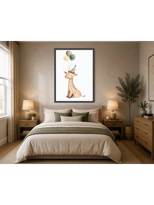Rose Light Zürafa ve Şapka Detaylı Duvar Çocuk Odası Için Ahşap Mdf Baskı Salon, Yatak Odası, Çocuk Odası, Ofis Duvar Tablosu Çerçeve Görünümlü Mdf T