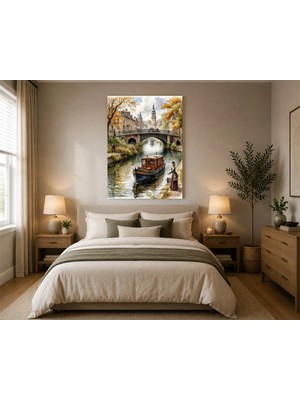 Rose Light Modern Sanat Kadın Görseli Kanalda Tekne ve Salon Dekoru Ahşap Mdf Baskı Salon, Yatak Odası, Çocuk Odası, Ofis Duvar Tablosu Mdf Tablo