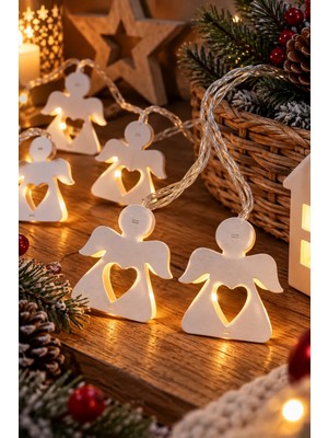 Magicledcorner Ahşap Kalpli Melek Işık Zinciri