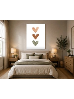 Rose Light Üç Kalp'lı Duvar Dekoru Ahşap Mdf Baskı Salon, Yatak Odası, Çocuk Odası, Ofis Duvar Tablosu Mdf Tablo