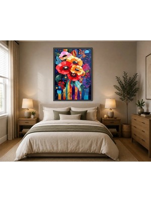Rose Light Çiçekli Papatya Desenli Duvar Dekoru Ahşap Mdf Baskı Salon, Yatak Odası, Çocuk Odası, Ofis Duvar Tablosu Çerçeve Görünümlü Mdf Tablo