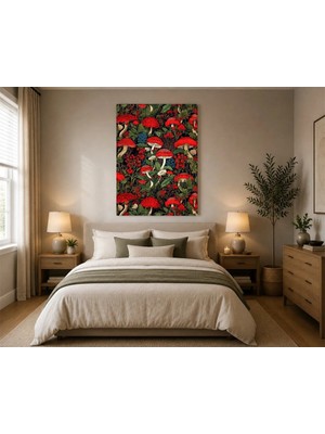 Rose Light Mantar ve Yaprak Duvar Dekoru Ahşap Mdf Baskı Tablo Mdf Tablo