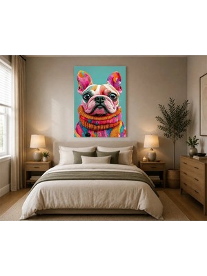 Rose Light Fransız Bulldog'lu Duvar Dekoru Ahşap Mdf Baskı Salon, Yatak Odası, Çocuk Odası, Ofis Duvar Tablosu Mdf Tablo