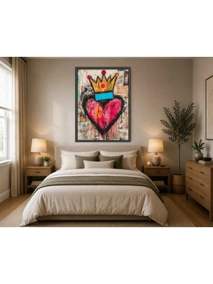 Rose Light Kalp Üzerine Taç Soyut Sanat Yağlı Boya Duvar Dekoru Ahşap Mdf Baskı Salon, Yatak Odası, Çocuk Odası, Ofis Duvar Tablosu Çerçeve Görünümlü