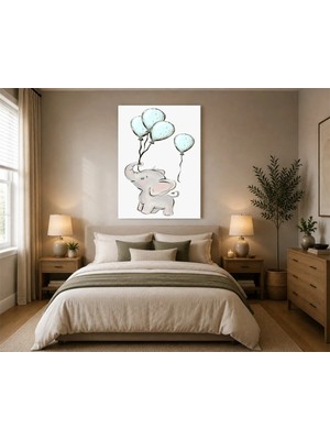 Rose Light Küçük Elefant Balonlu Pastel Renk Karakalem Çocuk Odası Için Ahşap Mdf Baskı Salon, Yatak Odası, Çocuk Odası, Ofis Duvar Tablosu Mdf Tablo