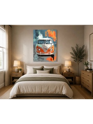 Rose Light Volkswagen Bus (Kombi) ve - Renkleriyle Duvar Dekoru Ahşap Mdf Baskı Salon, Yatak Odası, Çocuk Odası, Ofis Duvar Tablosu Mdf Tablo
