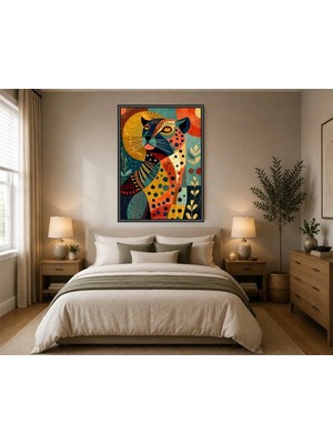 Rose Light Leopar Desenli Bloklar ve Yaprak Motifi Duvar Dekoru Ahşap Mdf Baskı Salon, Yatak Odası, Çocuk Odası, Ofis Duvar Tablosu Çerçeve Gör