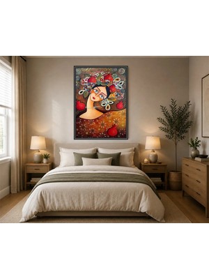 Rose Light Kadın Yüzü Pomegranate Spiral Desenli Duvar Dekoru Ahşap Mdf Baskı Salon, Yatak Odası, Çocuk Odası, Ofis Duvar Tablosu Çerçeve Görün
