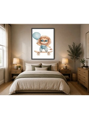 Rose Light Penguen Skateboardı ve Balonuyla Duvar Çocuk Odası Için Ahşap Mdf Baskı Salon, Yatak Odası, Çocuk Odası, Ofis Duvar Tablosu Çerçeve Görünü