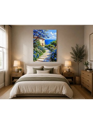 Rose Light Yalı Boya Tarzında Ev ve Çiçekli Yürüyüş Salon Dekoru Ahşap Mdf Baskı Salon, Yatak Odası, Çocuk Odası, Ofis Duvar Tablosu Mdf Tablo