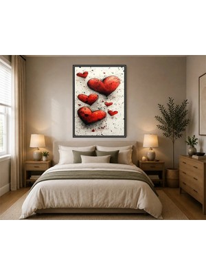 Rose Light Kalplerden Karakalem Görünümlü Duvar Dekoru Ahşap Mdf Baskı Salon, Yatak Odası, Çocuk Odası, Ofis Duvar Tablosu Çerçeve Görünümlü Md