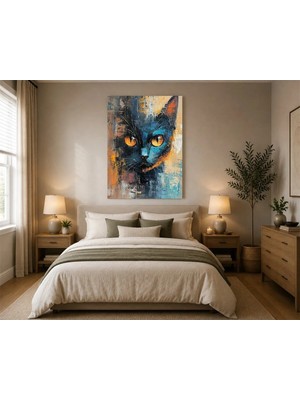 Rose Light Parlak Gözlü Kedi Portresi Duvar Dekoru Ahşap Mdf Baskı Salon, Yatak Odası, Çocuk Odası, Ofis Duvar Tablosu Mdf Tablo