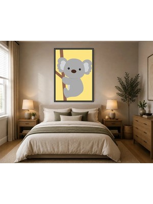 Rose Light Koala Dalında Duvar Dekoru Ahşap Mdf Baskı Salon, Yatak Odası, Çocuk Odası, Ofis Duvar Tablosu Çerçeve Görünümlü Mdf Tablo