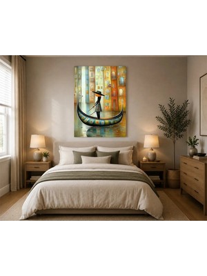 Rose Light Gondolde Oturan Adam Figürlü Duvar Dekoru Ahşap Mdf Baskı Salon, Yatak Odası, Çocuk Odası, Ofis Duvar Tablosu Mdf Tablo