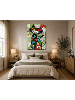 Rose Light Kedi ve Kuş Motifiyle Geometrik Soyut Sanat Duvar Dekoru Ahşap Mdf Baskı Salon, Yatak Odası, Çocuk Odası, Ofis Duvar Tablosu Mdf Tablo