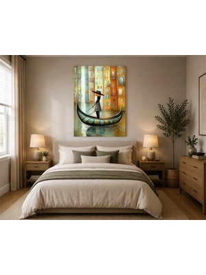 Rose Light Gondolde Oturan Adam Figürlü Duvar Dekoru Ahşap Mdf Baskı Salon, Yatak Odası, Çocuk Odası, Ofis Duvar Tablosu Mdf Tablo