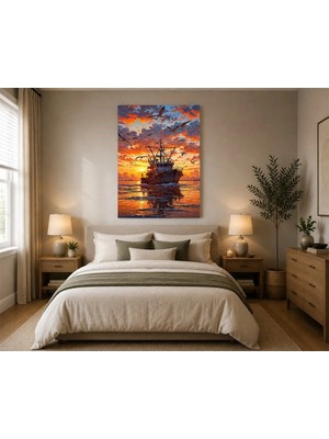Rose Light Balıkçı Teknesi Gökyüzü Motifi Duvar Dekoru Ahşap Mdf Baskı Salon, Yatak Odası, Çocuk Odası, Ofis Duvar Tablosu Mdf Tablo