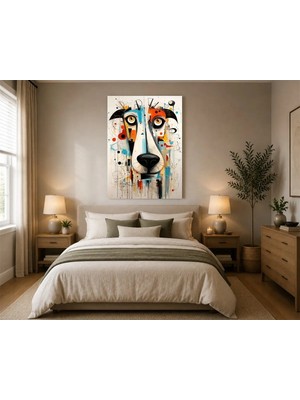 Rose Light Köpek Yüzü Modern Sanat Yağlı Boya Görünümlü Duvar Dekoru Ahşap Mdf Baskı Salon, Yatak Odası, Çocuk Odası, Ofis Duvar Tablosu Mdf Tablo