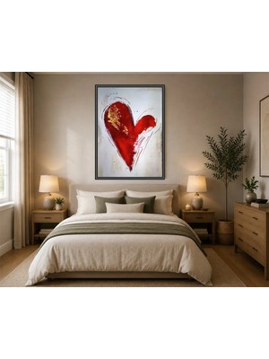 Rose Light Kalp Detaylı Soyut Sanat Duvar Dekoru Ahşap Mdf Baskı Salon, Yatak Odası, Çocuk Odası, Ofis Duvar Tablosu Çerçeve Görünümlü Mdf Tabl