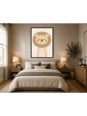 Rose Light Sevimli Aslan Başından Karakalem Görünümlü Duvar Çocuk Odası Için Ahşap Mdf Baskı Salon, Yatak Odası, Çocuk Odası, Ofis Duvar Tablosu Çerç