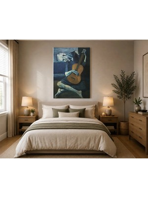 Rose Light Yaşlı Adam Gitar Çalıyor Salon Ahşap Mdf Baskı Tablo Mdf Tablo