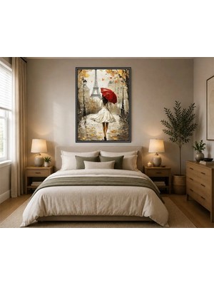 Rose Light Modern Sanat Kadın Görseli Paris'te Yağmurlu Günlerdeki Duvar Dekoru Ahşap Mdf Baskı Salon, Yatak Odası, Çocuk Odası, Ofis Duvar Tablosu Ç