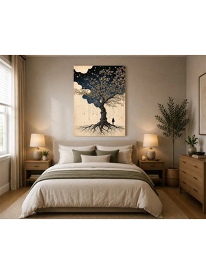 Rose Light Ağaç ve Insan Figürlü Duvar Dekoru Ahşap Mdf Baskı Tablo Mdf Tablo