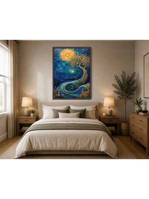 Rose Light Duvar Ağaç ve Su Detaylı Tasarımı Duvar Dekoru Ahşap Mdf Baskı Salon, Yatak Odası, Çocuk Odası, Ofis Duvar Tablosu Çerçeve Görünümlü Mdf T