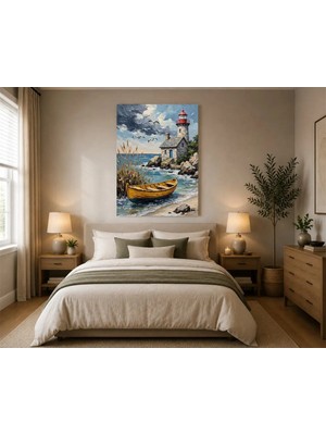 Rose Light Liman Feneri Detaylı Deniz Manzarası Duvar Dekoru Ahşap Mdf Baskı Salon, Yatak Odası, Çocuk Odası, Ofis Duvar Tablosu Mdf Tablo