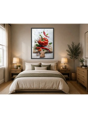 Rose Light Biber ve Sarımsaklı Duvar Mutfak Dekoru Ahşap Mdf Baskı Salon, Yatak Odası, Çocuk Odası, Ofis Duvar Tablosu Çerçeve Görünümlü Mdf Tablo
