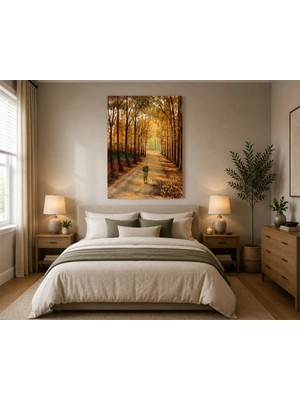 Rose Light Ormanda Yürüyen Adam ve Yatak Odası Ahşap Mdf Baskı Tablo Mdf Tablo