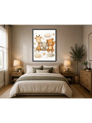 Rose Light Geyik, Ayı ve Fil Sulu Boya Çocuk Odası Için Ahşap Mdf Baskı Salon, Yatak Odası, Çocuk Odası, Ofis Duvar Tablosu Çerçeve Görünümlü Mdf Tab