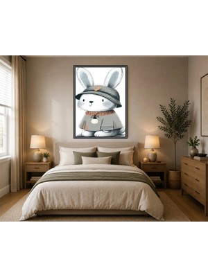 Rose Light Duvar Tavşan ve Şapka Çocuk Odası Için Ahşap Mdf Baskı Salon, Yatak Odası, Çocuk Odası, Ofis Duvar Tablosu Çerçeve Görünümlü Mdf Tablo