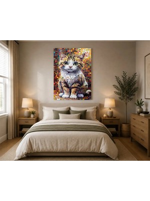 Rose Light Yavru Kedi Figürlü Duvar Dekoru Ahşap Mdf Baskı Salon, Yatak Odası, Çocuk Odası, Ofis Duvar Tablosu Mdf Tablo